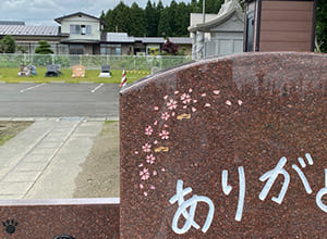 陸上トラックとシューズと孫の文字のある生前墓(2)